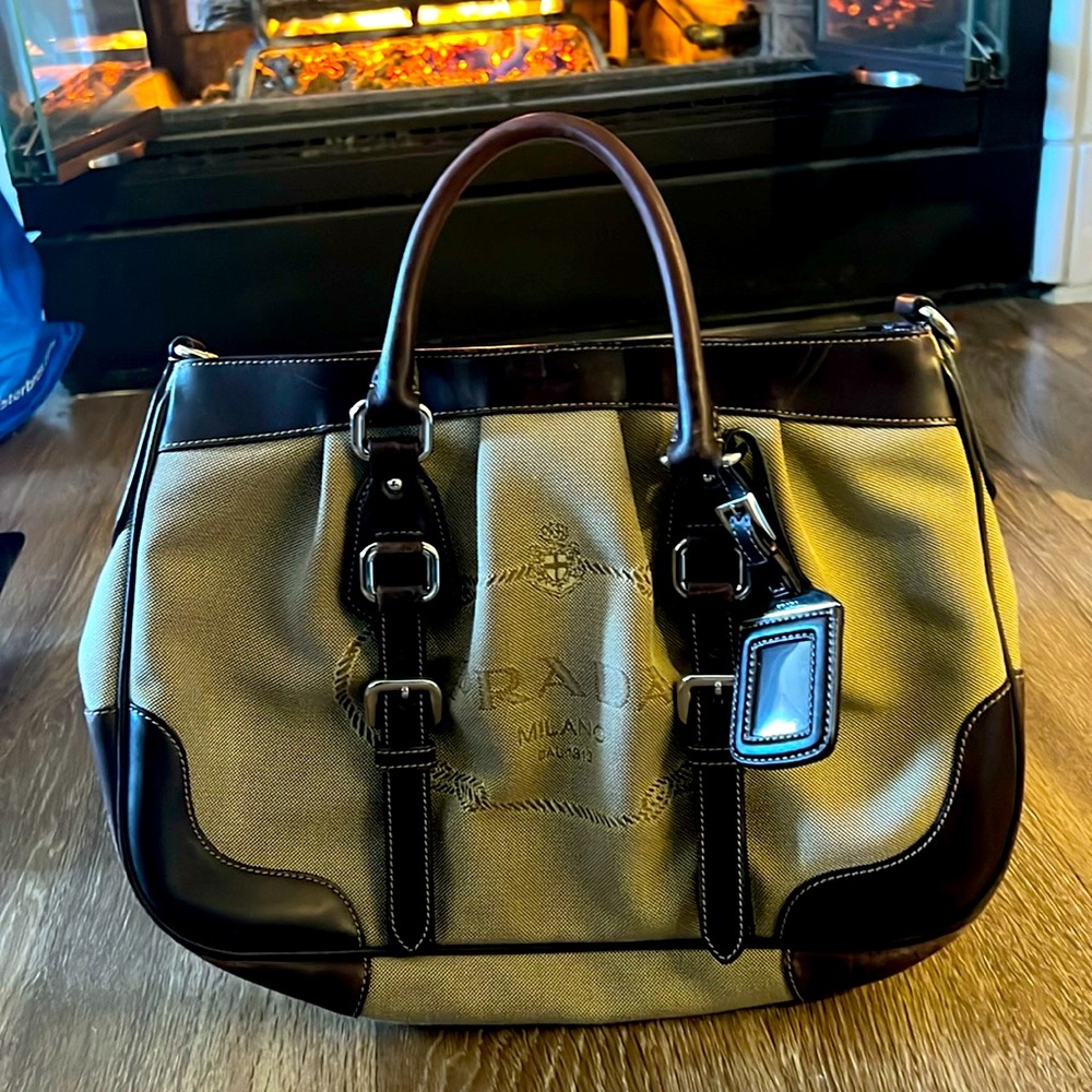 Prada canvas and leather satchel bag